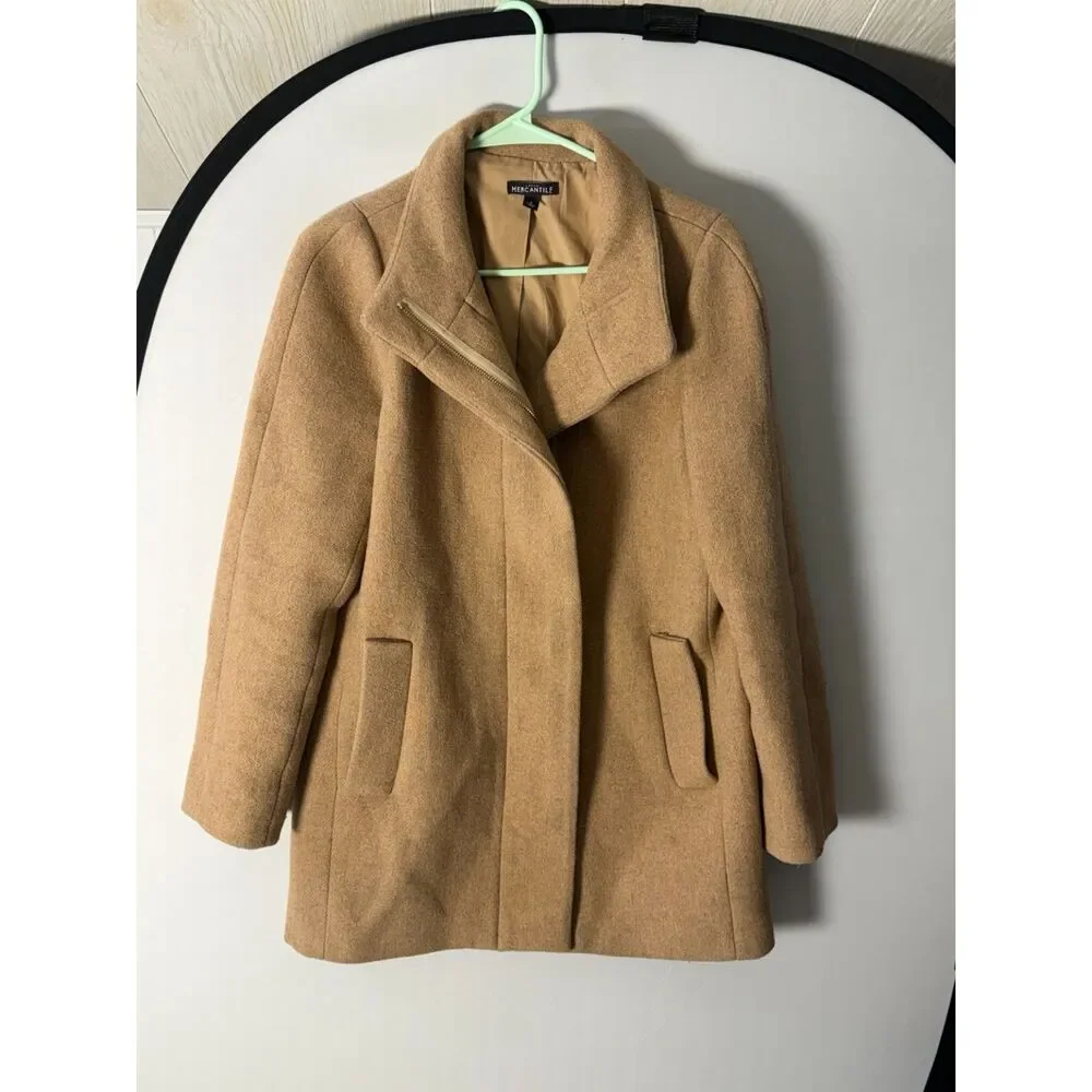 J.Crew Mercantile Camel Wool Blend Asymmetrical Zip Moto Coat Jacket Size 6